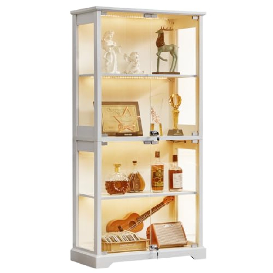 Glass Cabinet Display - Farmhaus-Glasvitrine mit Schloss für das Wohnzimmer,