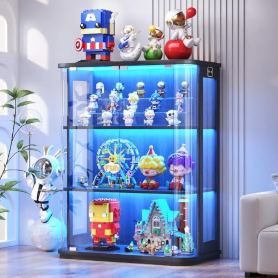 Glass Cabinet Display - 3-stufiger abgerundeter Vitrinenschrank mit Beleuchtung und