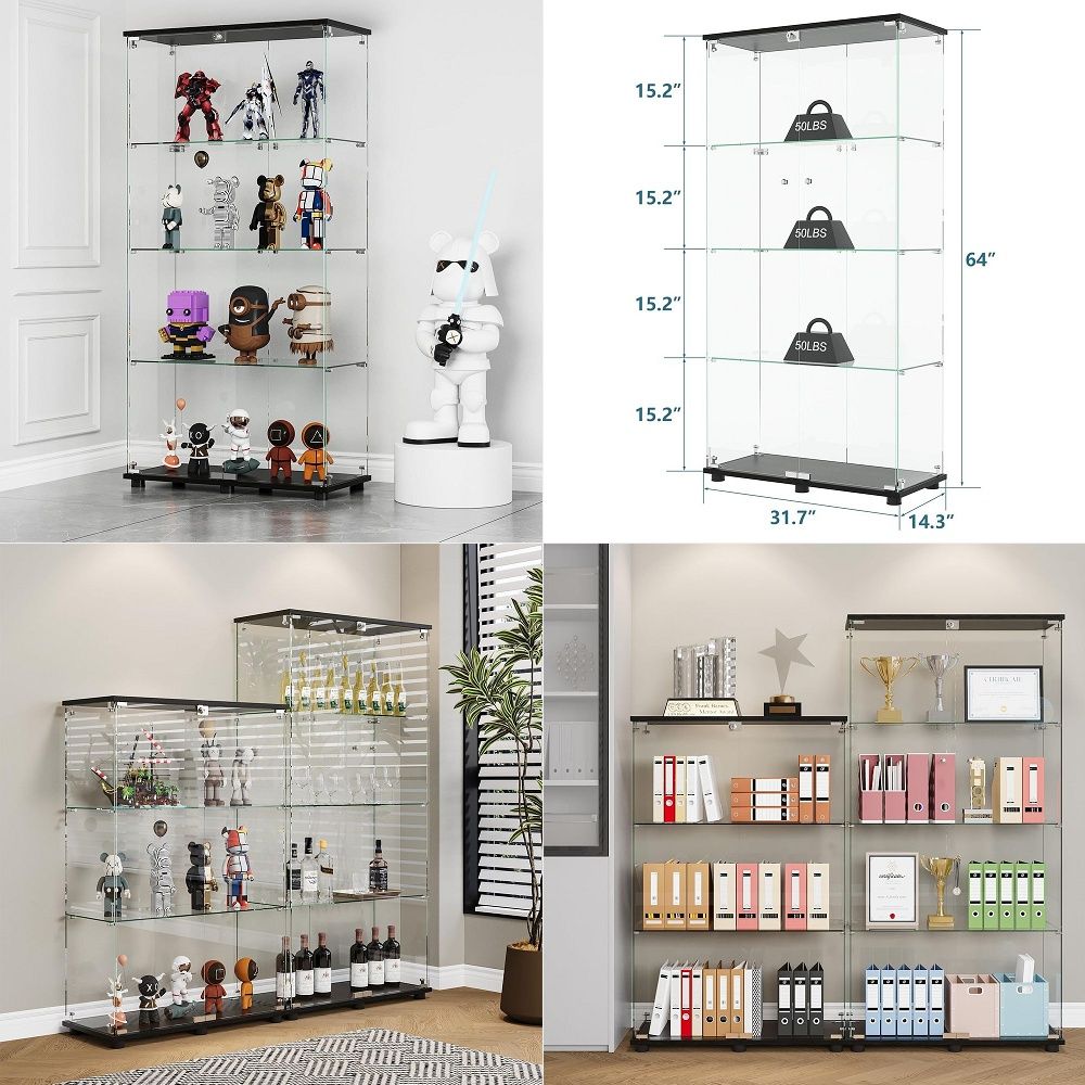 Glass Cabinet Display - Vitrine mit 4 Regalen, Doppeltüren und