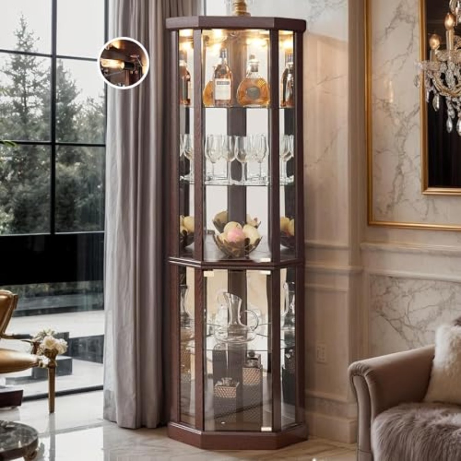 Glass Cabinet Display - Eckvitrine für das Wohnzimmer: Türen aus