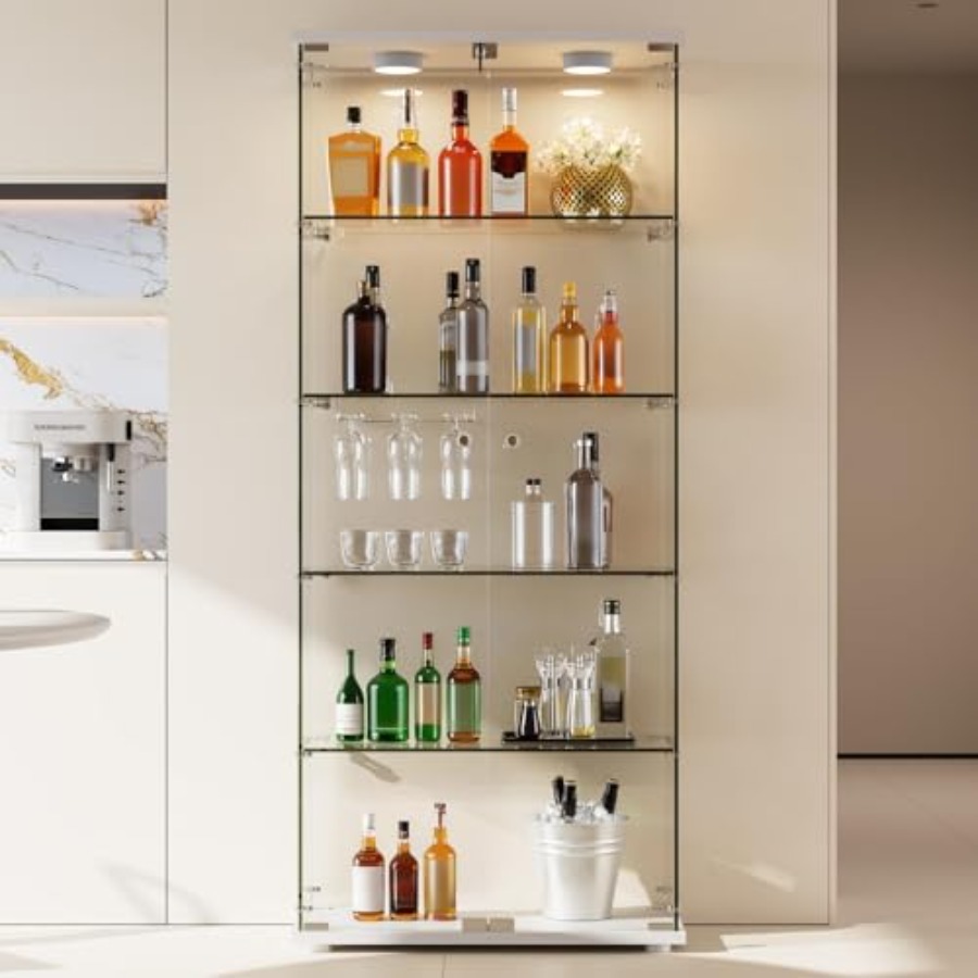 Glass Cabinet Display - 5-Regal-Vitrine mit LED-Beleuchtung und Doppeltüren