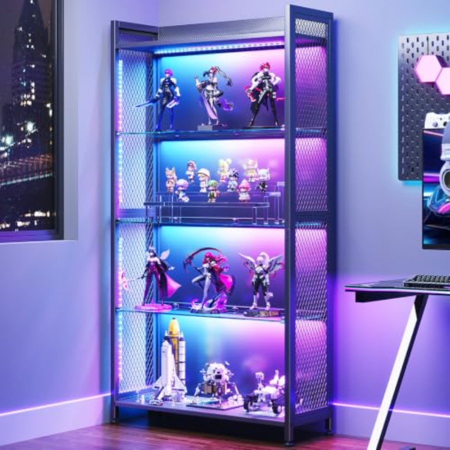 Glass Cabinet Display - Vitrine mit Glasregalen, RGB-Beleuchtung, 4-stufiger Ausstellungsschrank