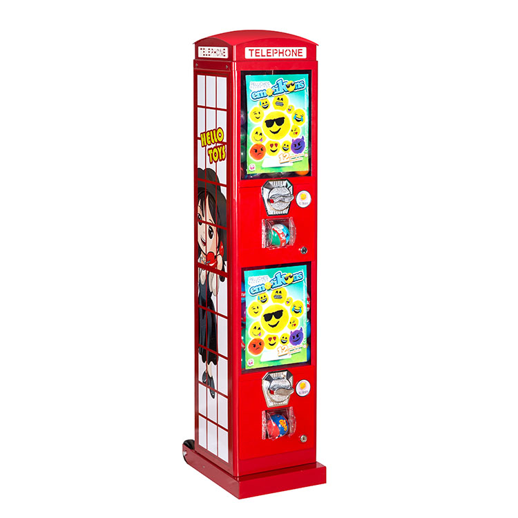 Popcorn Vending Machine - Roter Telefonzellen-Design Metall-Acryl-Kapselspielzeug-Verkaufsautomat, langlebiger Outdoor-Spender mit