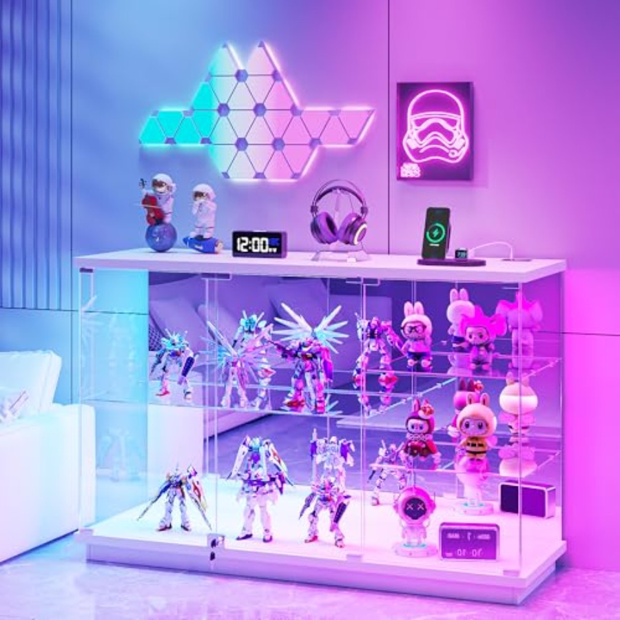 Glass Cabinet Display - RGB-Glasvitrine mit Schloss für Sammlerstücke: Weißes