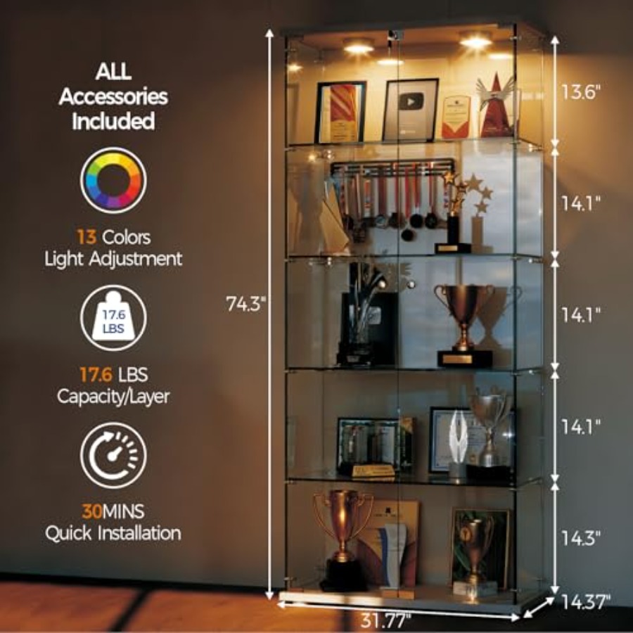 5-Regal-Vitrine mit LED-Beleuc – Glass Cabinet Display Bewertung und Preis
