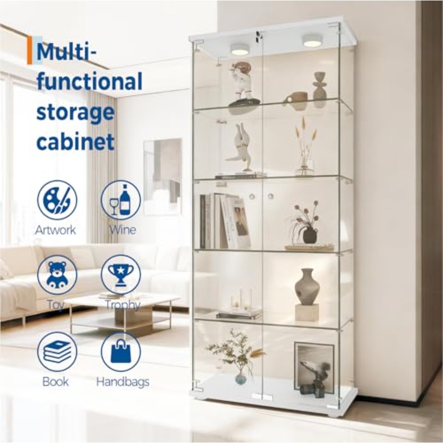 5-Regal-Vitrine mit LED-Beleuc – Glass Cabinet Display Bewertung und Preis