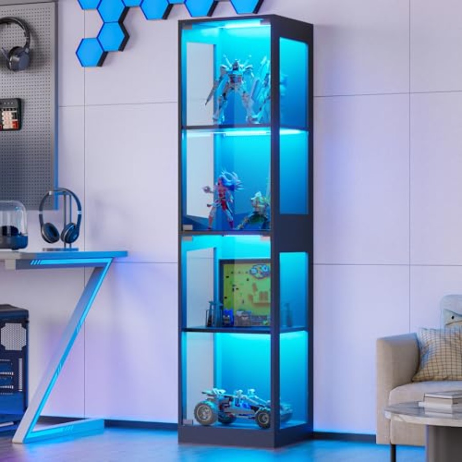 Glasvitrine mit LED-RGB-Beleuc – Glass Cabinet Display Bewertung und Preis